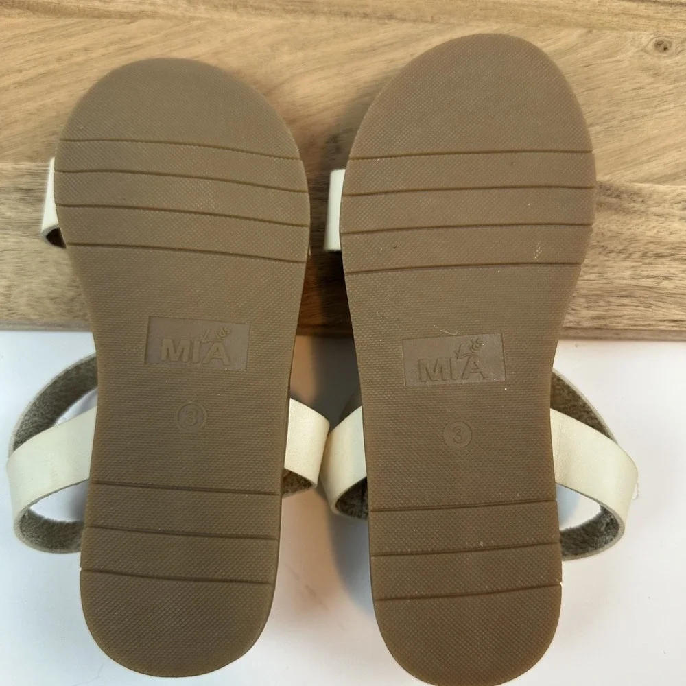 New Big‎ Kids Girls Mia Koddee Ivory Faux Leather Ankle Strap Wedge Sandals Sz 3